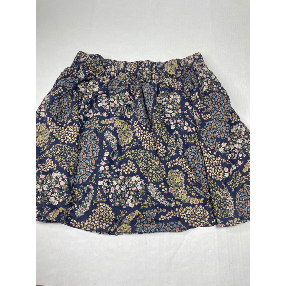 HM Navy Blue Floral Cotton Mini Skirt Elastic Waist‎ Size L Large Casual Summer